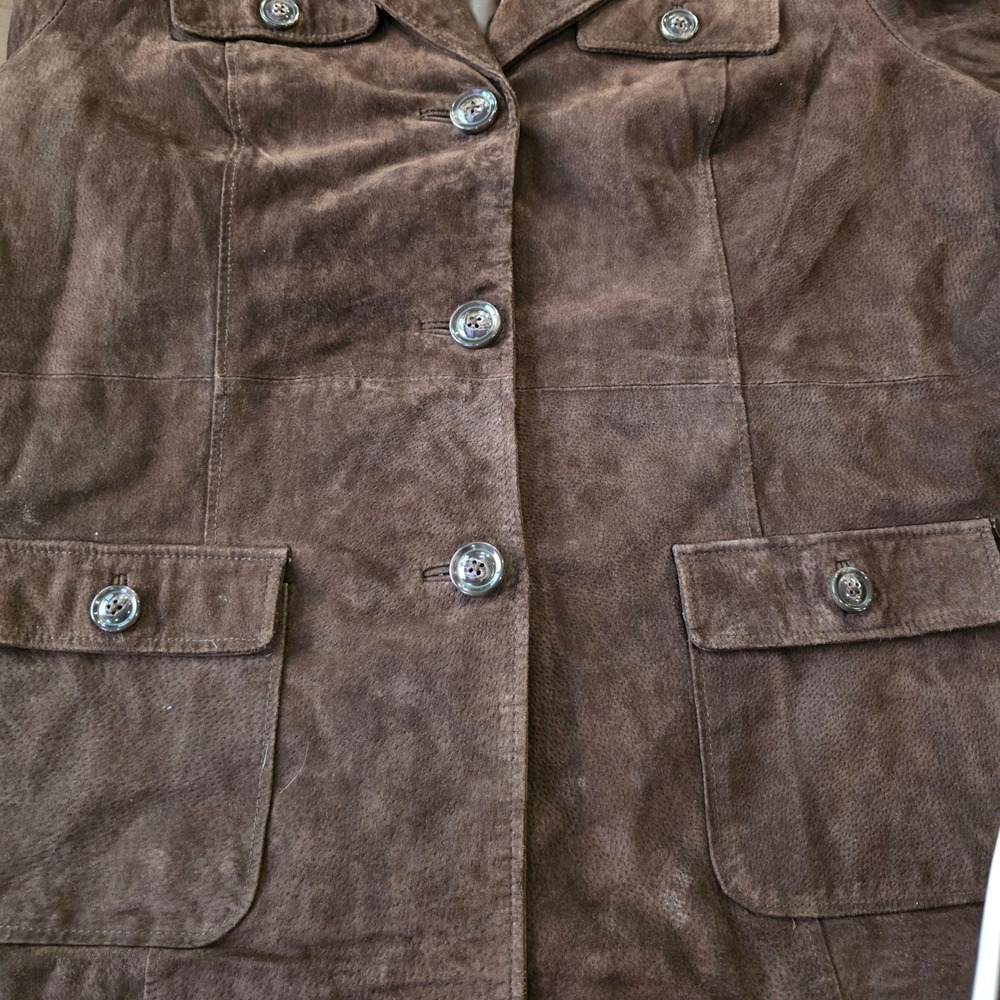 d&co denim & company brown suede pockets button front blazer jacket women XL - Picture 8 of 10